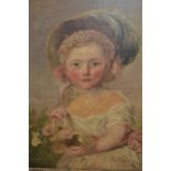 Early 19th Century oil on canvas laid onto panel, portrait of a child holding a basket of flowers,