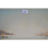 H. Medlycott, watercolour, Continental lake scene with boats, 8.5ins x 15.5ins, gilt framed