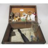 Box containing a quantity of miscellaneous items including carved stone bust, shipping seal etc.