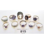 Group of ten various silver dress rings set gem and semi precious stones