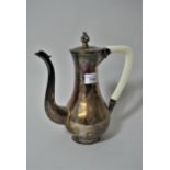 20th Century Anglo Indian white metal baluster form coffee pot with composite handle, 23oz Just