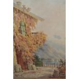 Theodor Renkewitz, watercolour of a chalet in an alpine lake scene, 17ins x 12ins, gilt framed