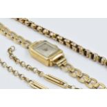 Ladies 9ct gold wristwatch with 9ct gold bracelet, together with two fragments of 9ct gold watch