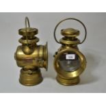 Pair of Lucas ' King of the Road ' No. 724 brass car lamps, 12.25ins high One glass is original