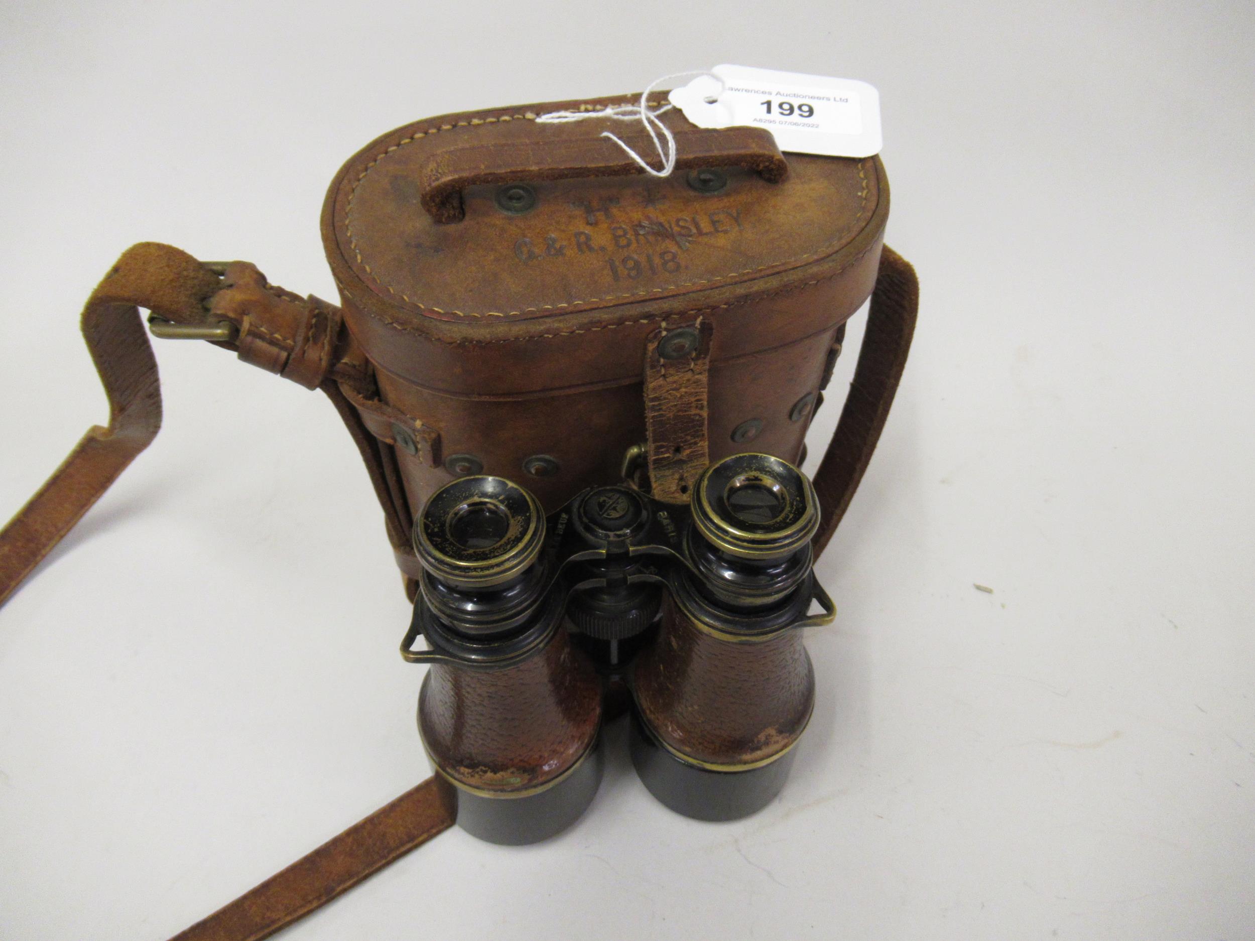 Pair of World War I military issue binoculars, inscribed A. Tubeuf Paris, in original leather case