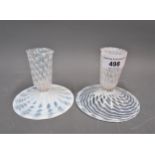 Two Whitefriars lattice ware candleholders by Butler & Powell, circa 1930, pattern No.8250, 3.5ins