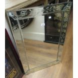 Reproduction Venetian style rectangular etched glass wall mirror, 36ins x 24ins