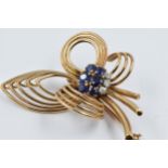 9ct Gold floral spray brooch set sapphires and diamonds
