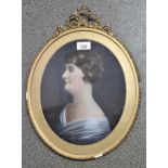 J. Ganes, pastel, head and shoulder portrait of a lady in a blue gown, oval mounted, signed, dated