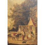 Attributed to Edmund Bristow, 19th Century oil on canvas laid on panel, figures with dogs and a