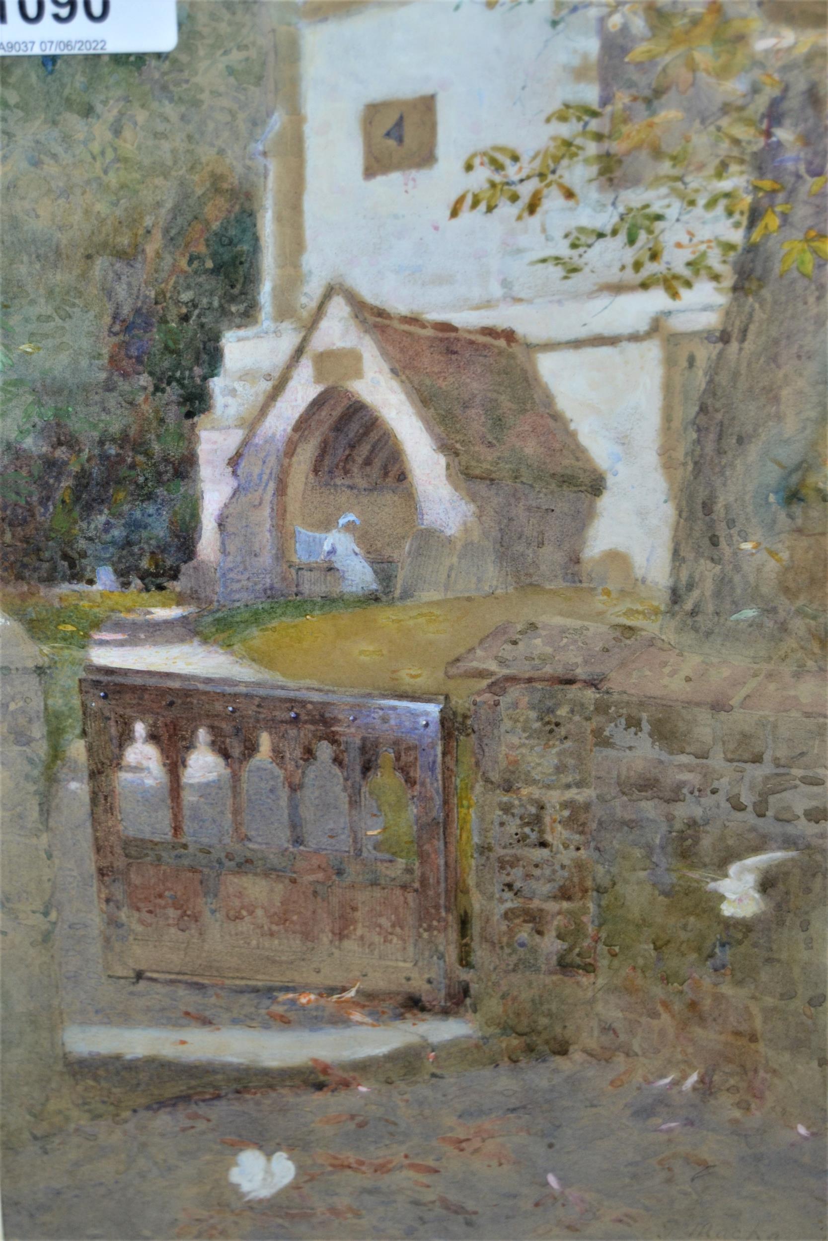 Thomas MacKay, watercolour ' God's Acre ', 9.75ins x 6.75ins, gilt framed