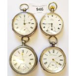 Silver cased open face keywind pocket watch by Neil, another similar by Graves together with two