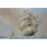 Christopher Jarvis, watercolour, the tea clipper Cutty Sark running before the wind under full sail,