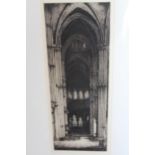 William Douglas Macleod, etching, church interior ' St. Nicolas Blois ', signed, 13.5ins x 5ins,