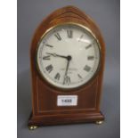 Modern mahogany cased mantel clock with quartz movement, together with 19th Century mahogany wheel