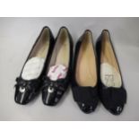 Russell & Bromley, two pairs of ladies patent leather shoes, size 38.5 together with three evening