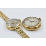 Ladies 9ct gold cased wristwatch with gold bracelet strap, another ladies 9ct gold cased