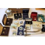 Box containing a small quantity of various costume jewellery including silver cufflinks etc.