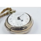 George III silver pair cased pocket watch, the enamel dial with Arabic numerals, the fusee