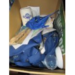 Box containing a quantity of airline memorabilia including Dan-Air postcards, ties, ceramics etc.