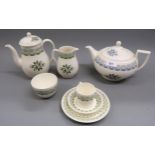 Large Wedgwood teapot, coffee can, coffee pot, milk jug and sugar bowl and a trio in blue and yellow