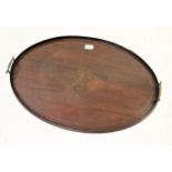 Edwardian oval mahogany and inlaid two handled tray