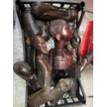 Box containing a quantity of African 20th Century carved hardwood figures