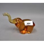 Whitefriars full lead crystal amber coloured model of an elephant by Ray Annenberg, with original