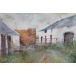 Elizabeth Taggart, watercolour, study of farm buildings, 4.25ins x 6.25ins, gilt framed