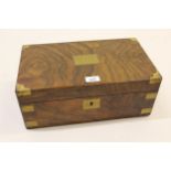 19th Century walnut rectangular brass bound fold-over writing box, 15.75ins wide