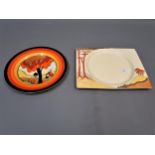 Clarice Cliff Fantasque Bizarre ' House and Bridge ' plate, 9ins diameter together with a Clarice