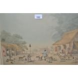 Coloured lithograph, dooreahs or dog keepers leading out dogs, 12ins x 17.5ins, gilt framed