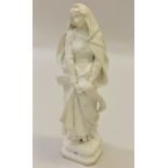 Late 19th / early 20th Century marble figure of a girl wearing a hooded cloak, carrying a banner