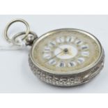 Ladies Continental 935 standard silver fob watch, with all over engraved decoration and decorative