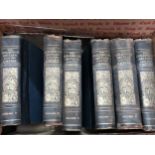 Five boxes of various books to include: six part leather bound volumes ' Scott's Novels ', six