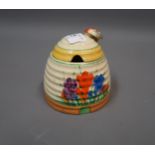 Clarice Cliff Crocus pattern honey pot and cover, 3.5ins high