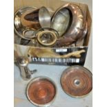 Silver plated ham bone holder, two silver plated bottle coasters and a small quantity of other