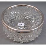 Circular London silver mounted cut glass fruit bowl, 7.75ins diameter