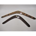 Aboriginal hardwood boomerang bearing a sterling silver plaque inscribed, ' From McIlroy Family