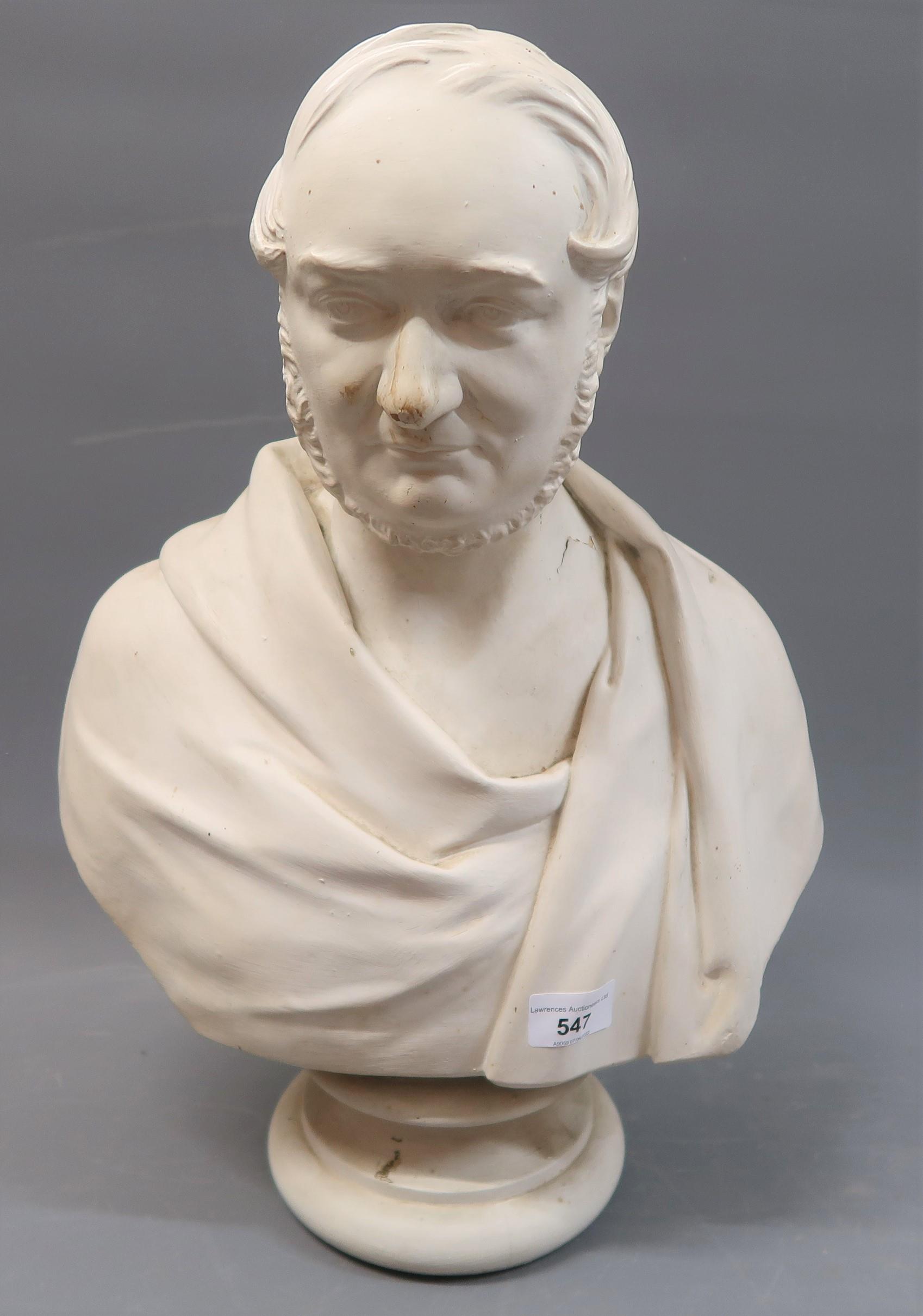 Large 19th Century plaster bust of a gentleman dressed in a classical robe, 18ins high approximately