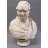 Large 19th Century plaster bust of a gentleman dressed in a classical robe, 18ins high approximately