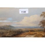 19th Century watercolour, figure with sheep in a landscape, signed J.R Scott, gilt framed, 6.5ins