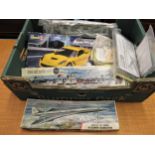 Box containing a collection of various unbuilt boxed model aircraft kits, including Concord etc.