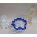 Orrefors pale blue glass baluster form vase, 8ins high together with another blue Art glass vase,