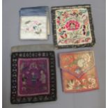 Group of four Chinese silk embroidered purses, the largest 5.5ins x 5ins