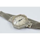 Art Deco ladies 18ct white gold and platinum diamond set cocktail watch on a 9ct gold bracelet