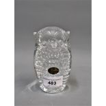 Unusual Whitefriars clear glass controlled bubble figure of an owl by Ray Annenberg, circa 1980, 4.