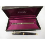 Sheaffer silver plated fountain pen in original fitted box, and two modern Parker pens