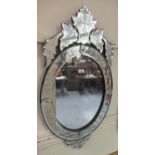 Reproduction Venetian style oval etched glass wall mirror, 37ins x 20ins