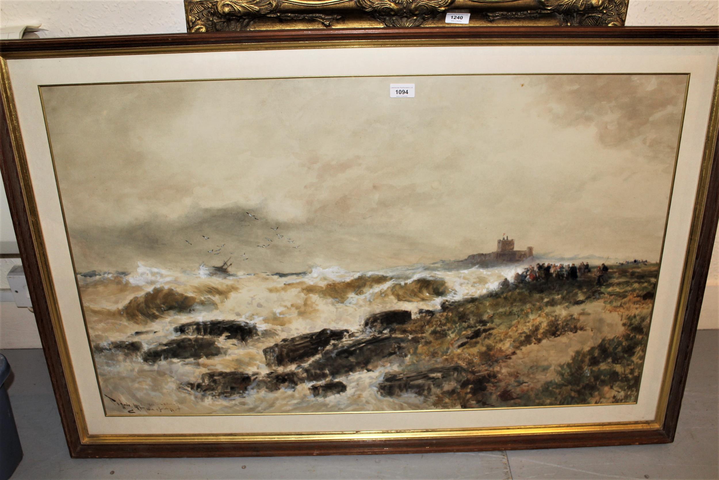 Thomas Bush Hardy, large watercolour inscribed ' Sketch for the Picture, a Wreck off Bamborough ', - Image 2 of 2